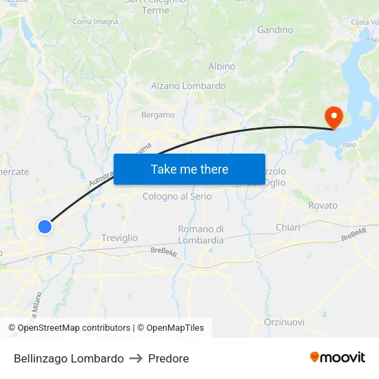 Bellinzago Lombardo to Predore map