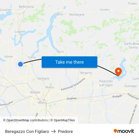 Beregazzo Con Figliaro to Predore map