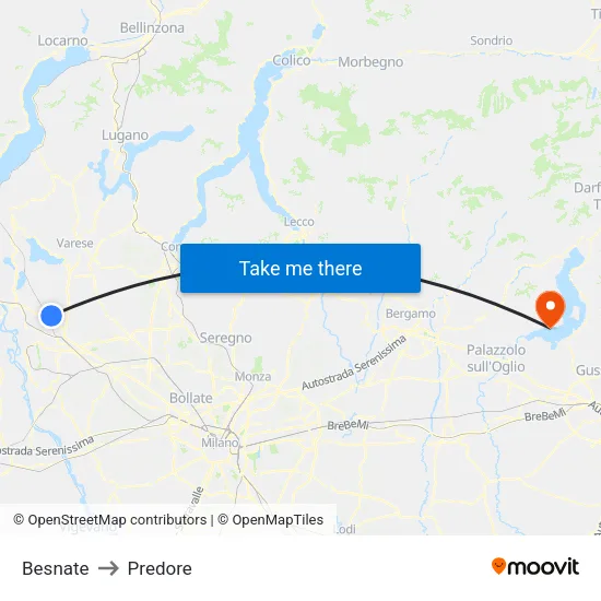 Besnate to Predore map