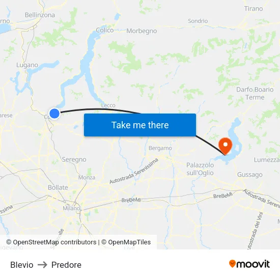 Blevio to Predore map