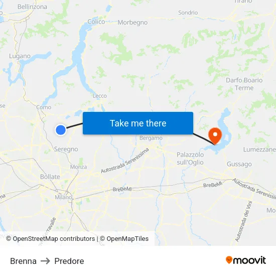 Brenna to Predore map