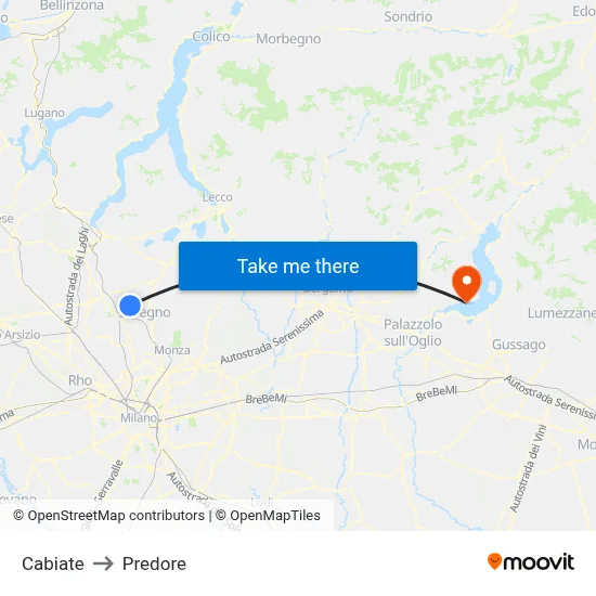 Cabiate to Predore map