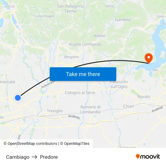 Cambiago to Predore map