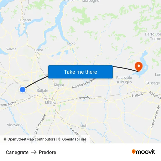 Canegrate to Predore map
