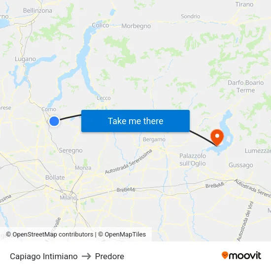 Capiago Intimiano to Predore map