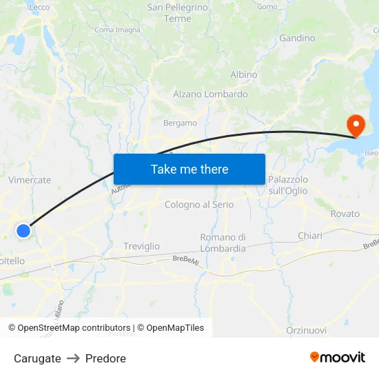 Carugate to Predore map