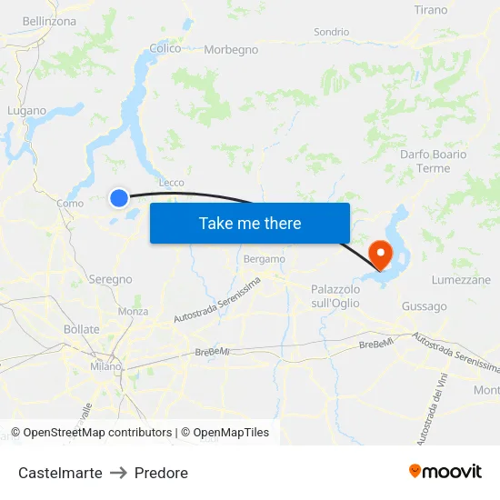 Castelmarte to Predore map