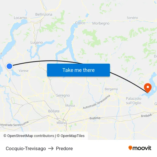 Cocquio-Trevisago to Predore map