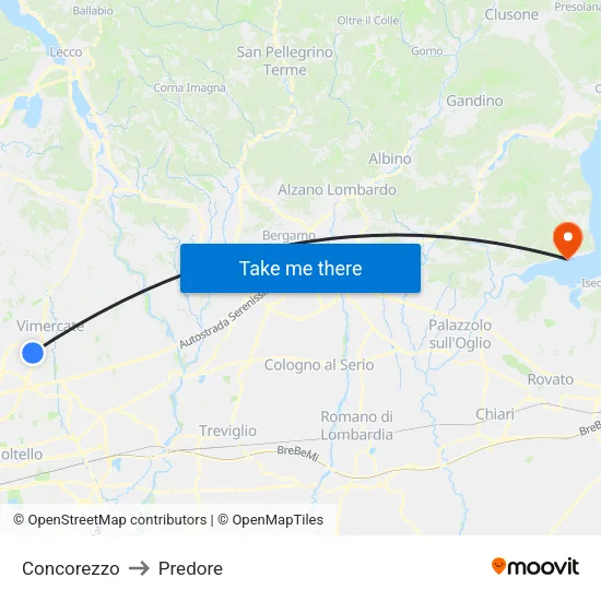 Concorezzo to Predore map