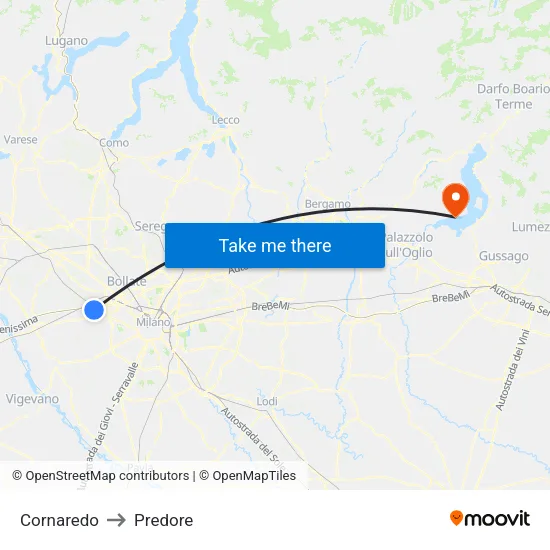 Cornaredo to Predore map