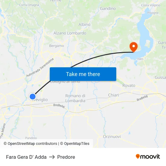 Fara Gera D' Adda to Predore map