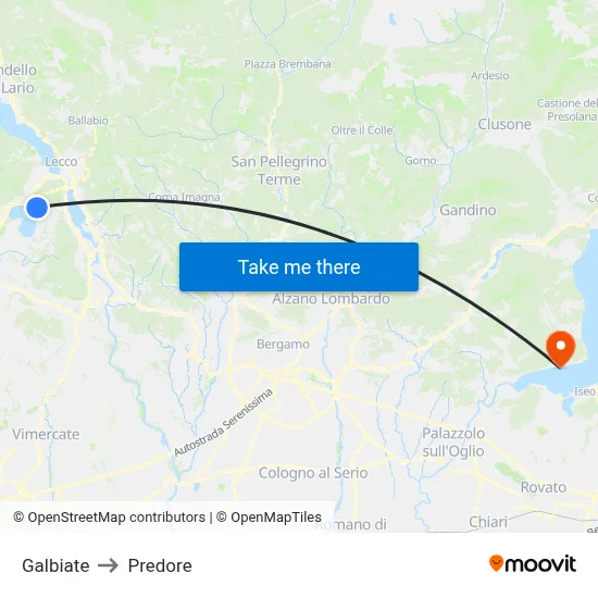 Galbiate to Predore map