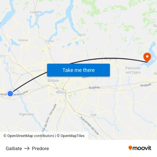 Galliate to Predore map