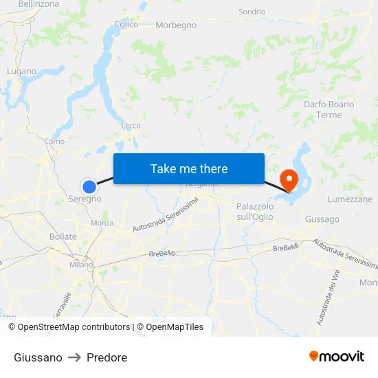 Giussano to Predore map