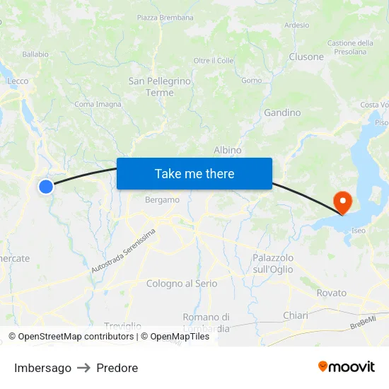 Imbersago to Predore map