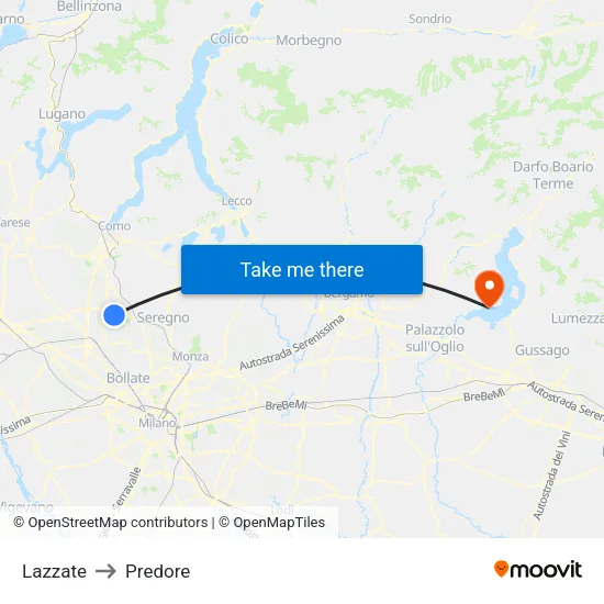 Lazzate to Predore map