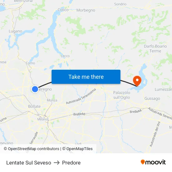 Lentate Sul Seveso to Predore map