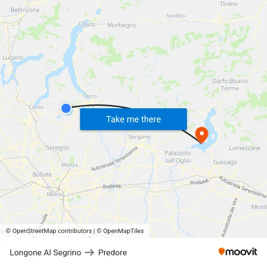 Longone Al Segrino to Predore map