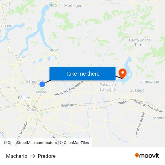 Macherio to Predore map