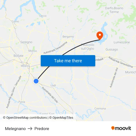Melegnano to Predore map