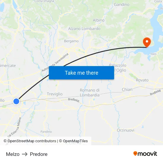 Melzo to Predore map