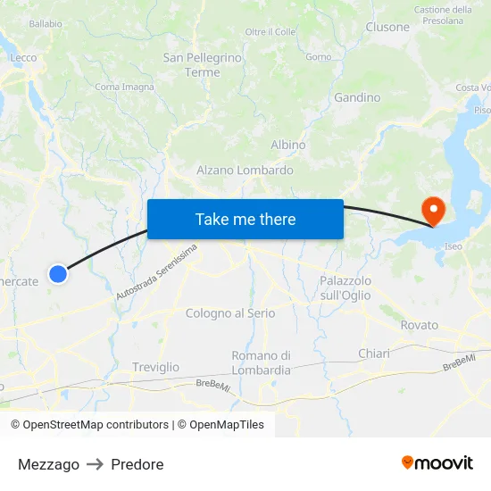 Mezzago to Predore map