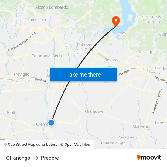 Offanengo to Predore map