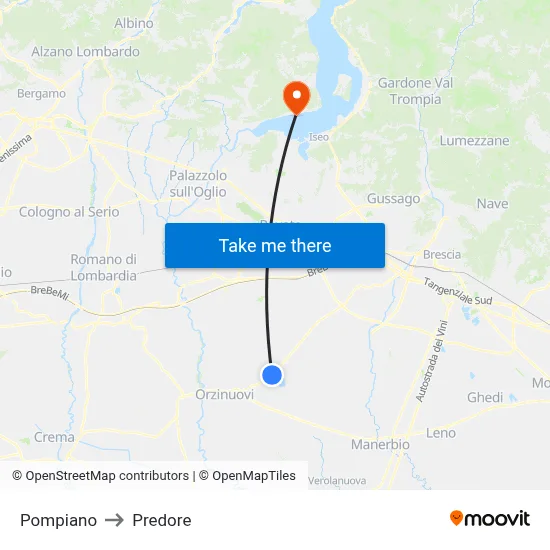 Pompiano to Predore map