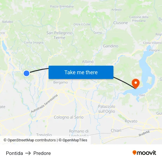 Pontida to Predore map
