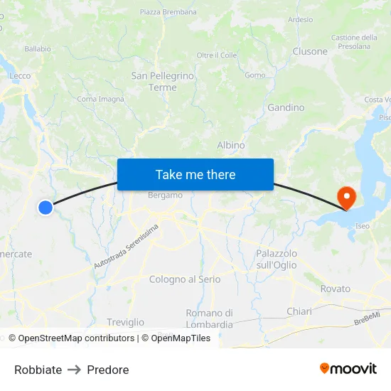 Robbiate to Predore map