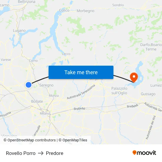 Rovello Porro to Predore map