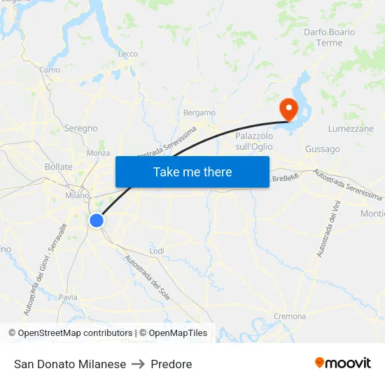 San Donato Milanese to Predore map