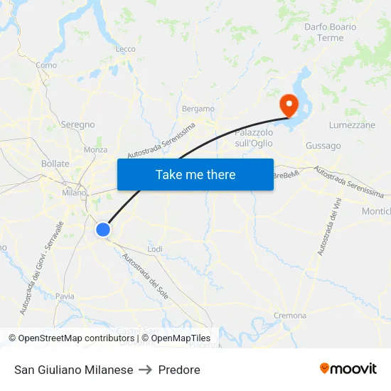 San Giuliano Milanese to Predore map