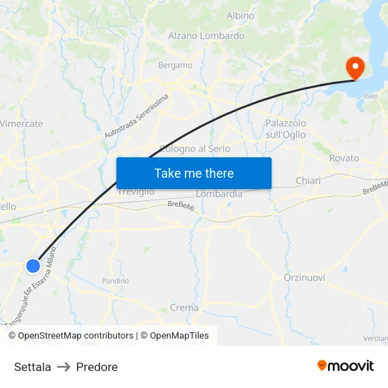 Settala to Predore map