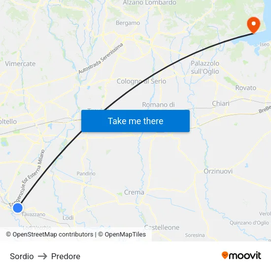 Sordio to Predore map