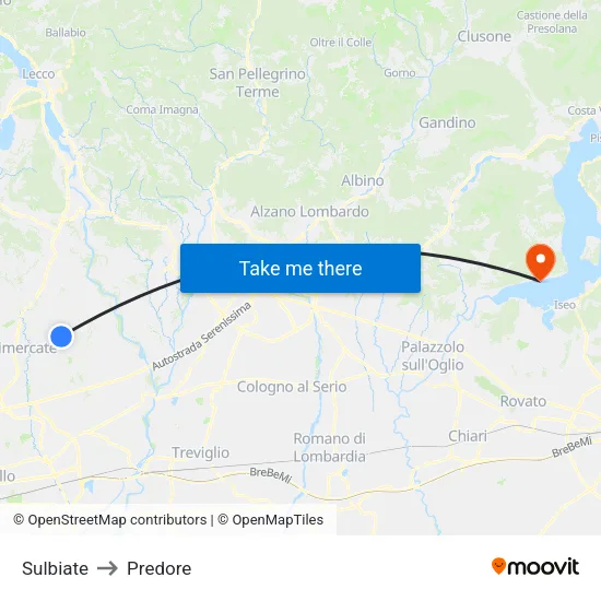 Sulbiate to Predore map