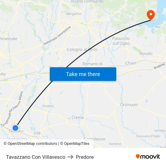 Tavazzano Con Villavesco to Predore map