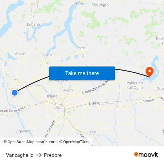 Vanzaghello to Predore map