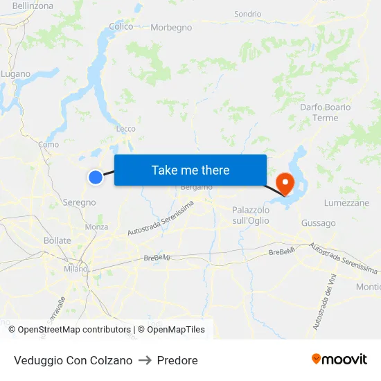 Veduggio Con Colzano to Predore map