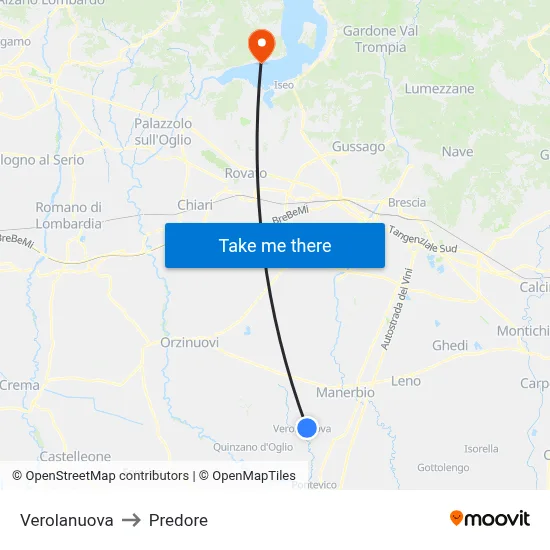 Verolanuova to Predore map