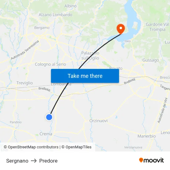 Sergnano to Predore map