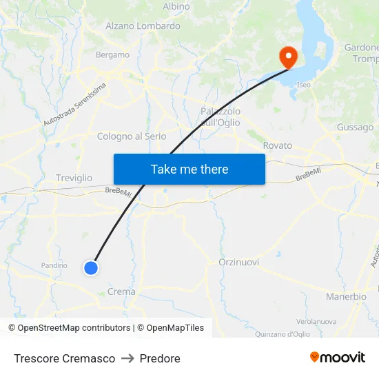 Trescore Cremasco to Predore map