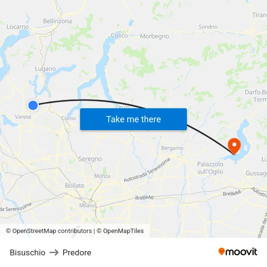Bisuschio to Predore map