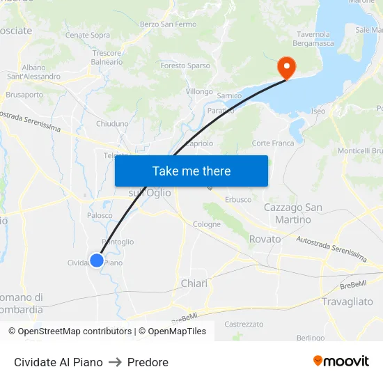 Cividate Al Piano to Predore map