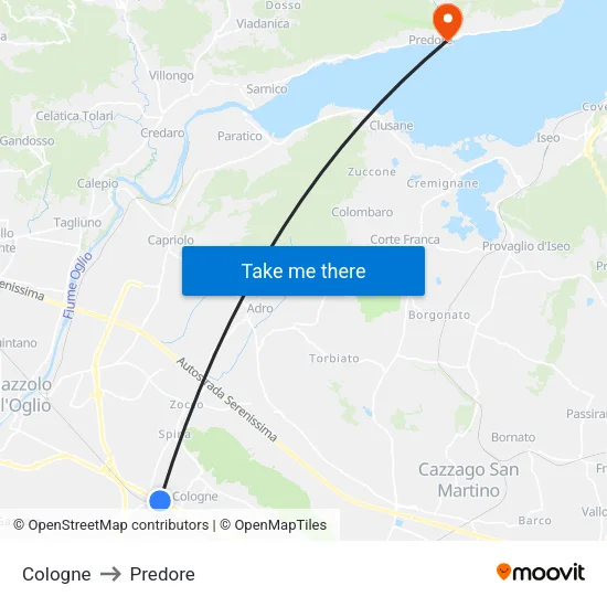 Cologne to Predore map