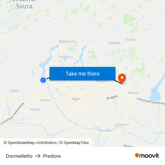 Dormelletto to Predore map