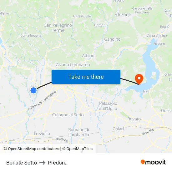 Bonate Sotto to Predore map