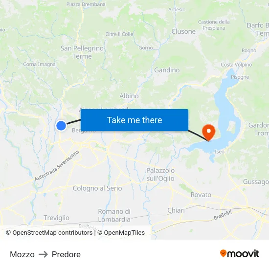 Mozzo to Predore map