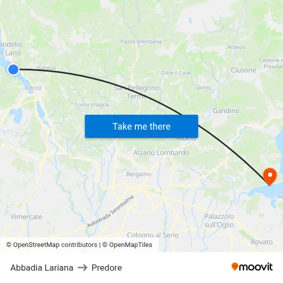 Abbadia Lariana to Predore map