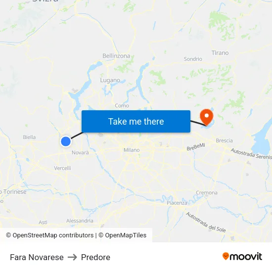 Fara Novarese to Predore map